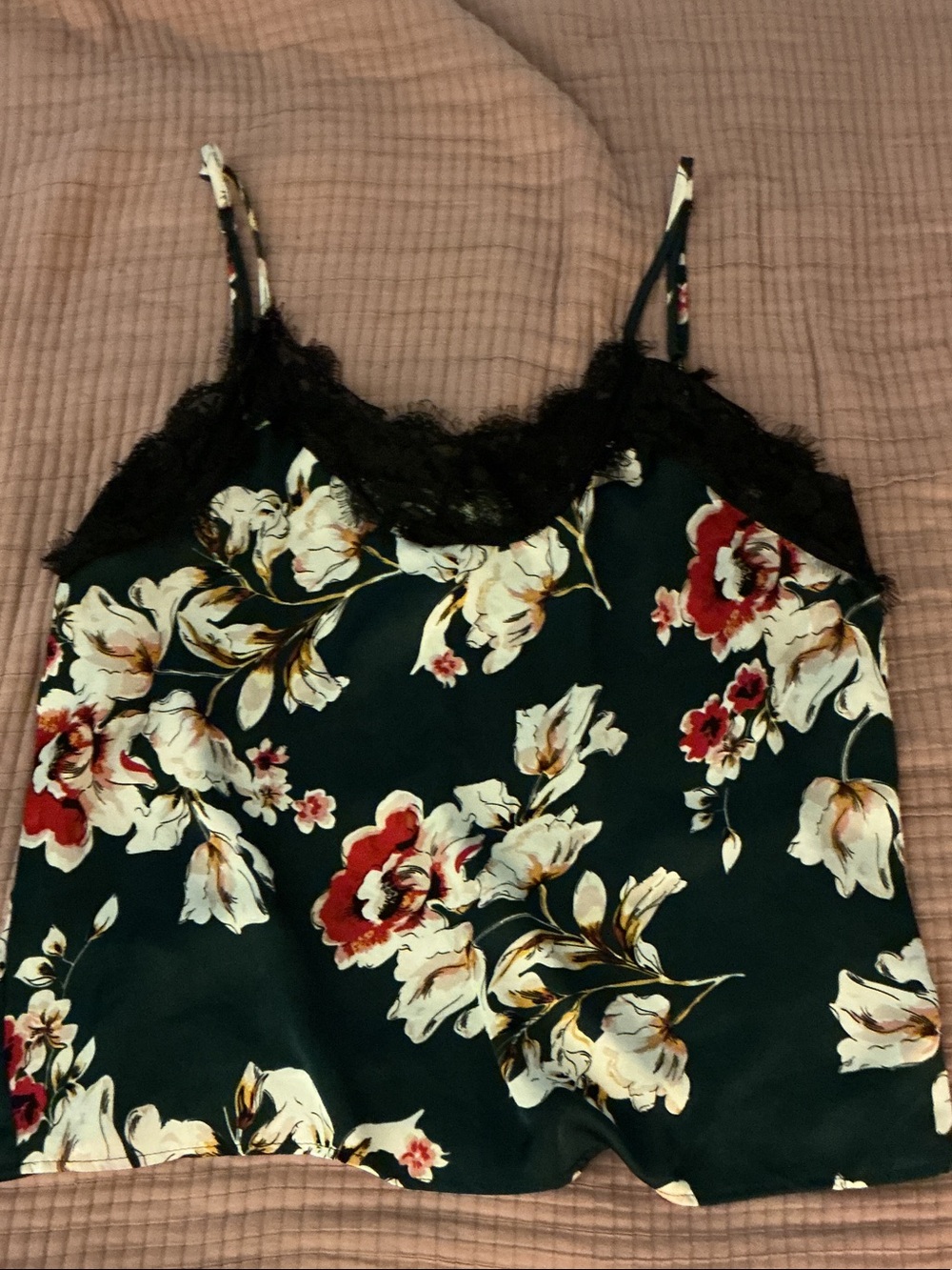 SHEIN Dark Green Floral Lace-Trim Cami